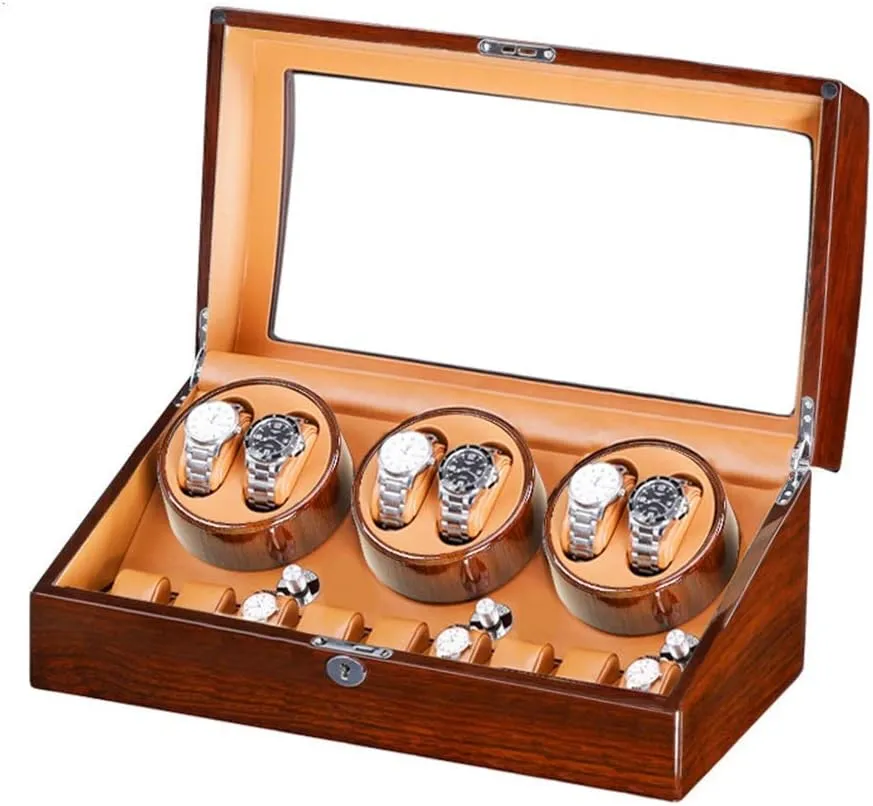 Wood Shell Piano Paint Exterior Large Capacity,F Watch Winder Box for 6 Automatic Watches   7 Storage Quiet vivify Motor 
