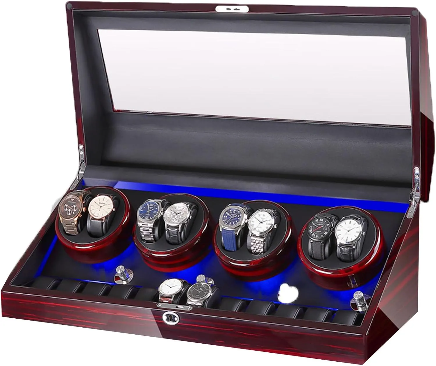 Wood Shell,With Blue Led Light,Quiet Motor Built,Lady grump astute endure opaque And Man Watches Watch Winder Display Watch Box Case (Piano Black Carbon Fiber) Wooden Automatic Watch Winder Box 8 12,Watch Winder Box Case 