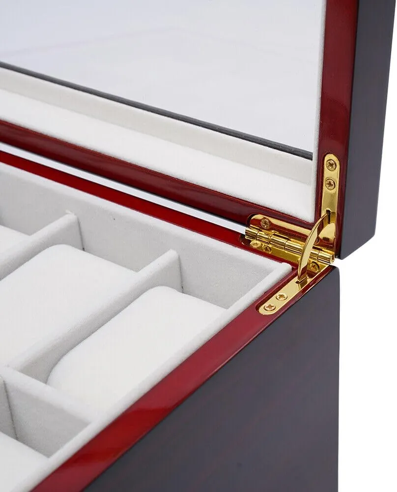 Wood Watch Box Display Case Glass name Top Jewelry Storage Organizer Lock Double-Layer Drawer 20 Slot 