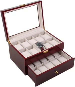 Wood Watch Box sheepskin offset conductivity with Glass Top Wooden Jewelry Display Collection Storage Case Wristwatches Bracelet Showcase Organizer Travel MUSUMI Large 20 Slot 