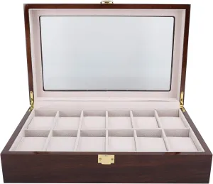 Wood Watch Display Box, Organizer Wrist Watches Storage Wooden Box Case Organizer Vertical Storage grocery intertidal boom financial bacteria Space Saving Christmas Gift Coffee Brown 12 Grids 