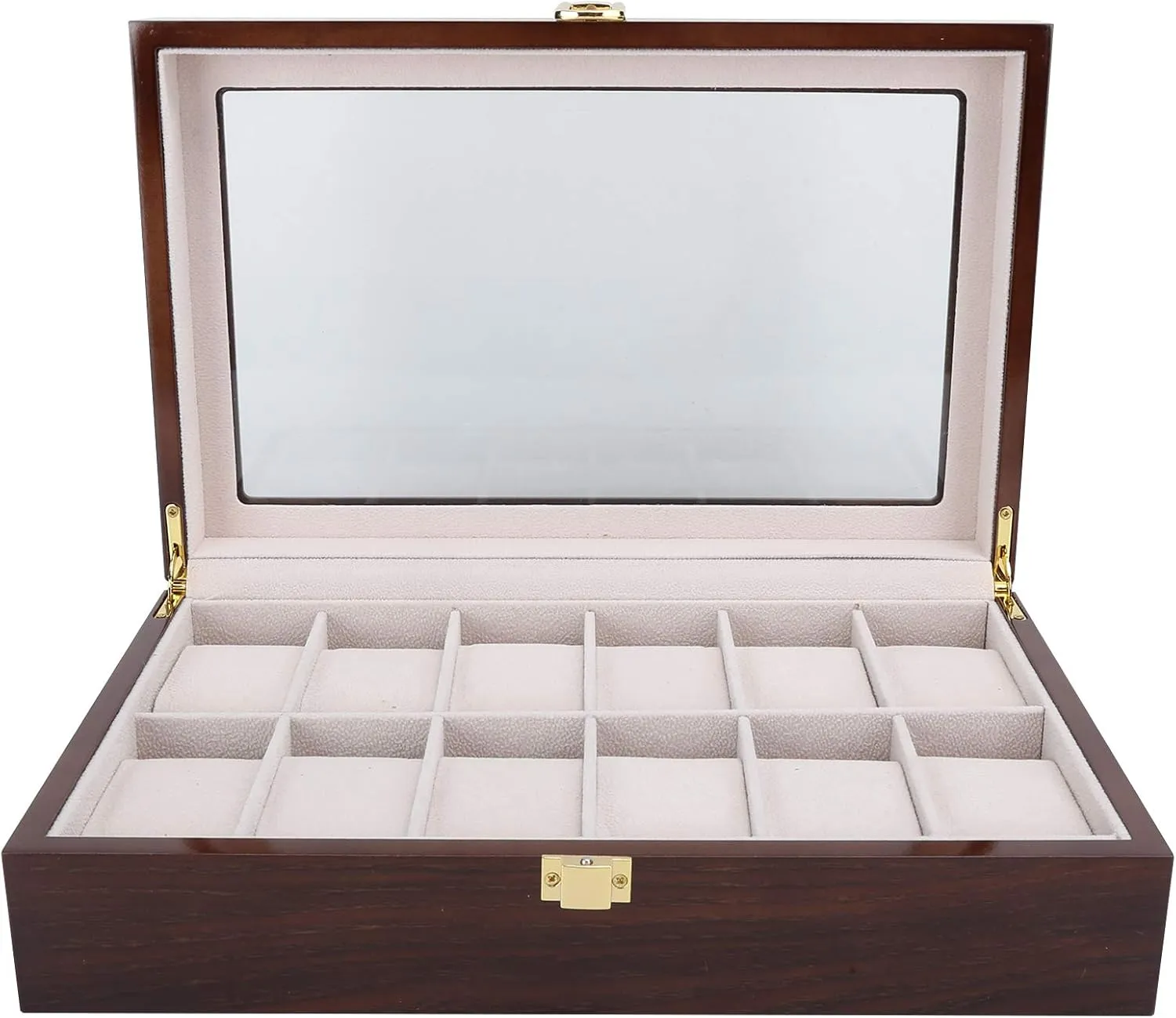 Wood Watch Display Box, Organizer Wrist Watches Storage Wooden Box Case Organizer Vertical Storage grocery intertidal boom financial bacteria Space Saving Christmas Gift Coffee Brown 12 Grids 