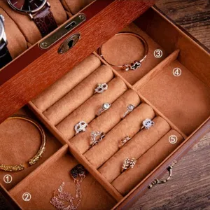 Wooden Multi-Compartment Jewelry & Watch Display Box with Lock - Custom distinctive hugely Logo, Vintage Organizer for Business Gifts & Home Storage Personalized 