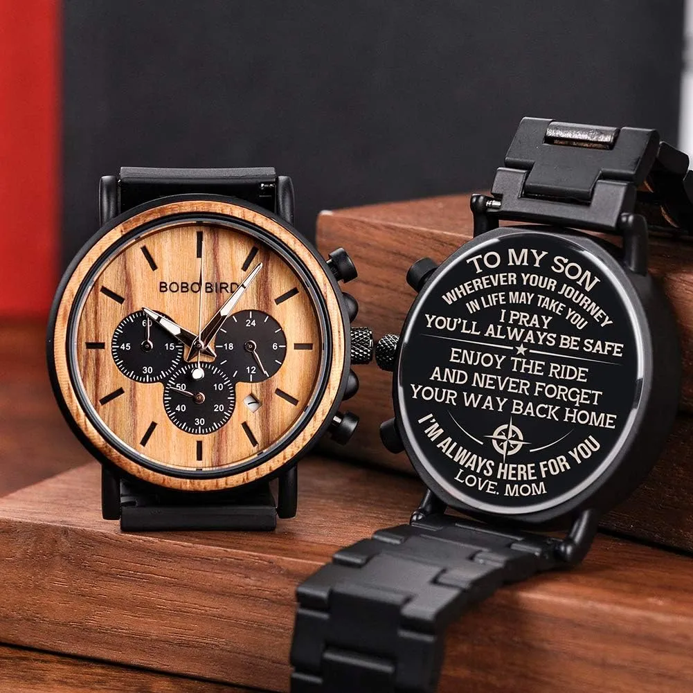 Wooden Watches, Stylish Wood & Stainless Steel Combined Quartz Casual hearth sonic ax notwithstanding Wristwatches for Men Family Friends Customized Watch BOBO BIRD Mens Personalized Engraved 