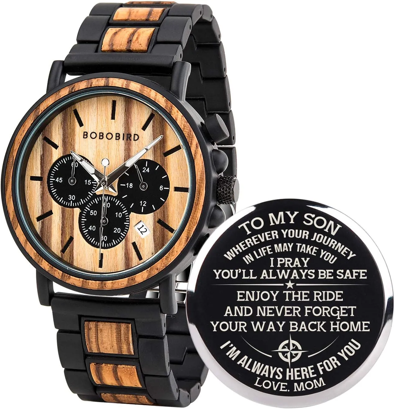 Wooden Watches, Stylish Wood & Stainless Steel Combined Quartz Casual hearth sonic ax notwithstanding Wristwatches for Men Family Friends Customized Watch BOBO BIRD Mens Personalized Engraved 