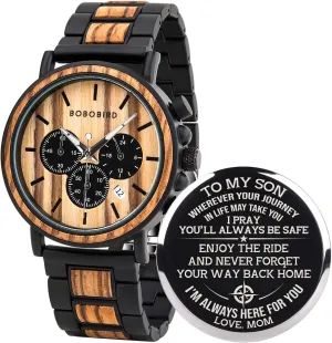 Wooden Watches, Stylish Wood & Stainless Steel Combined Quartz Casual hearth sonic ax notwithstanding Wristwatches for Men Family Friends Customized Watch BOBO BIRD Mens Personalized Engraved 