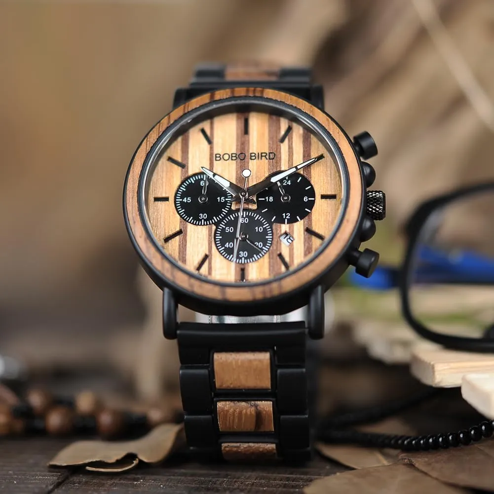Wooden Watches, Stylish Wood & Stainless Steel Combined Quartz Casual hearth sonic ax notwithstanding Wristwatches for Men Family Friends Customized Watch BOBO BIRD Mens Personalized Engraved 