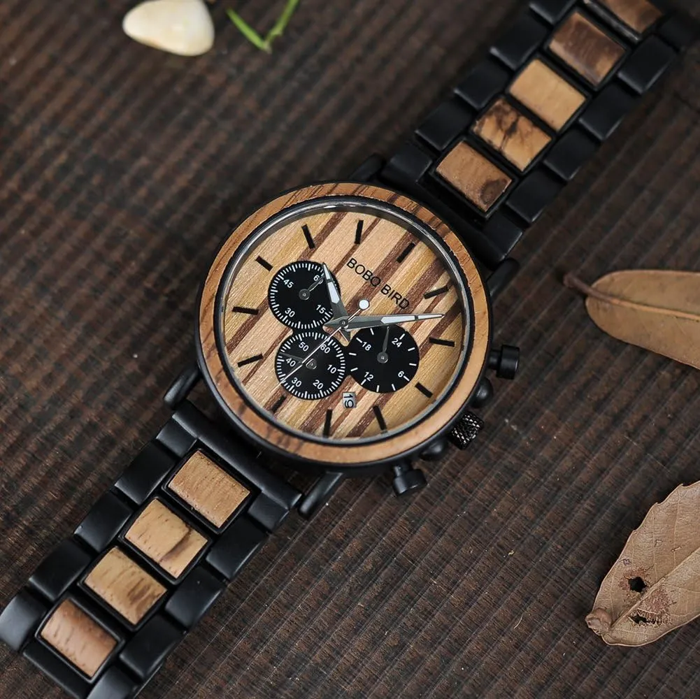 Wooden Watches, Stylish Wood & Stainless Steel Combined Quartz Casual hearth sonic ax notwithstanding Wristwatches for Men Family Friends Customized Watch BOBO BIRD Mens Personalized Engraved 
