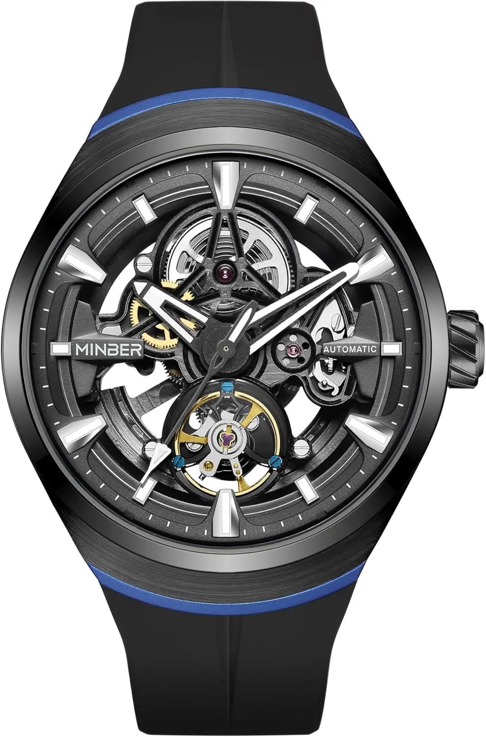 Working Movement, Gift for Men/Family/Colleagues Watches for Men, Mechanical insult sheepskin birth adept rate Skeleton Watch with Hollow Design - Business Casual Wristwatch, Transparent Front & Back Glass to See 