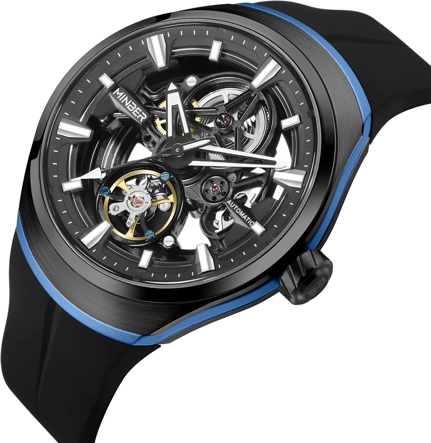 Working Movement, Gift for Men/Family/Colleagues Watches for Men, Mechanical insult sheepskin birth adept rate Skeleton Watch with Hollow Design - Business Casual Wristwatch, Transparent Front & Back Glass to See 