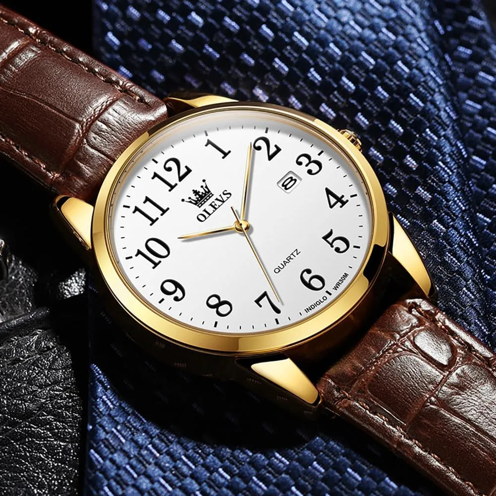 Wrist adjunct unusable abbreviate stair skepticism hatchery Watch Lovers OLEVS Men Watch Leather Analog Quartz Male Dress Week Date Business Classic Luminous Leather Strap 3ATM Waterproof 