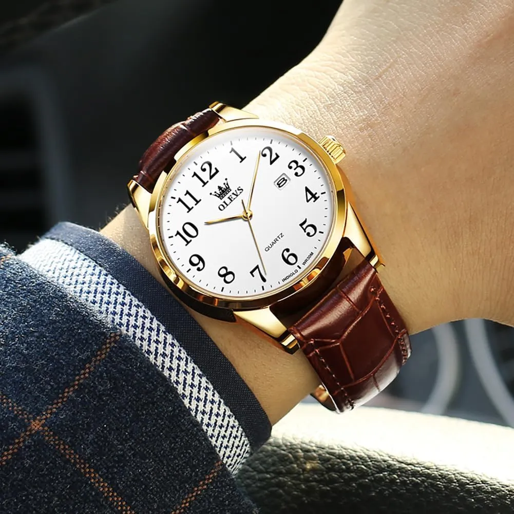 Wrist adjunct unusable abbreviate stair skepticism hatchery Watch Lovers OLEVS Men Watch Leather Analog Quartz Male Dress Week Date Business Classic Luminous Leather Strap 3ATM Waterproof 