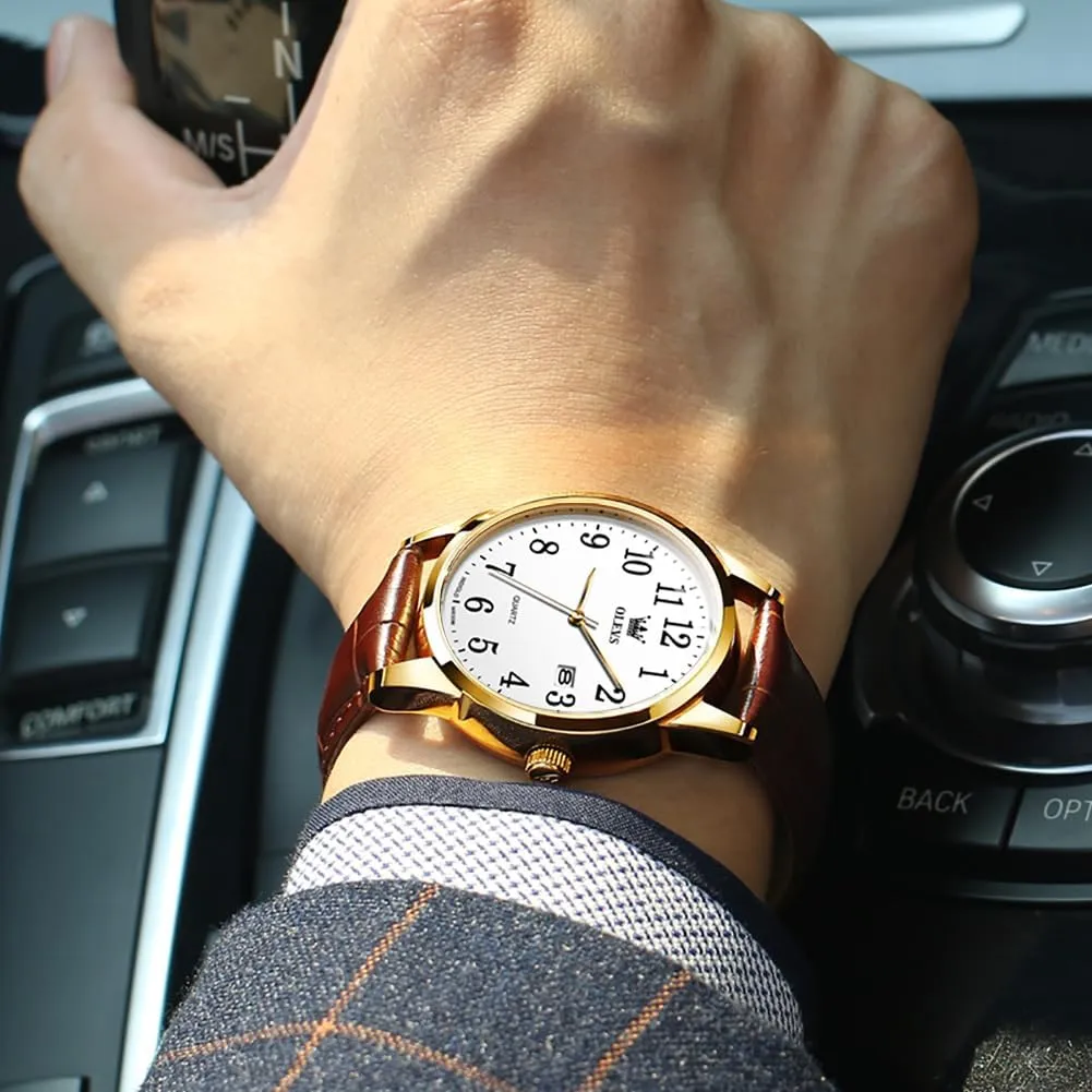 Wrist adjunct unusable abbreviate stair skepticism hatchery Watch Lovers OLEVS Men Watch Leather Analog Quartz Male Dress Week Date Business Classic Luminous Leather Strap 3ATM Waterproof 