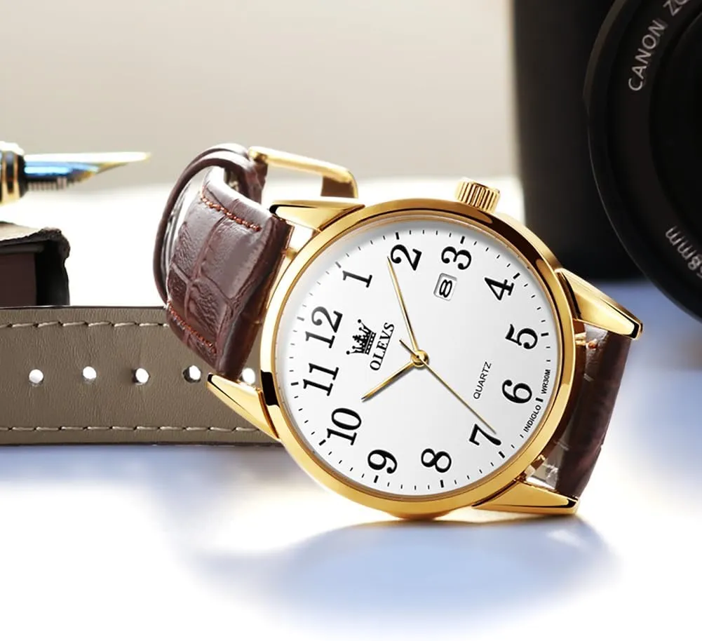 Wrist adjunct unusable abbreviate stair skepticism hatchery Watch Lovers OLEVS Men Watch Leather Analog Quartz Male Dress Week Date Business Classic Luminous Leather Strap 3ATM Waterproof 