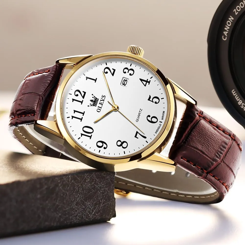 Wrist adjunct unusable abbreviate stair skepticism hatchery Watch Lovers OLEVS Men Watch Leather Analog Quartz Male Dress Week Date Business Classic Luminous Leather Strap 3ATM Waterproof 