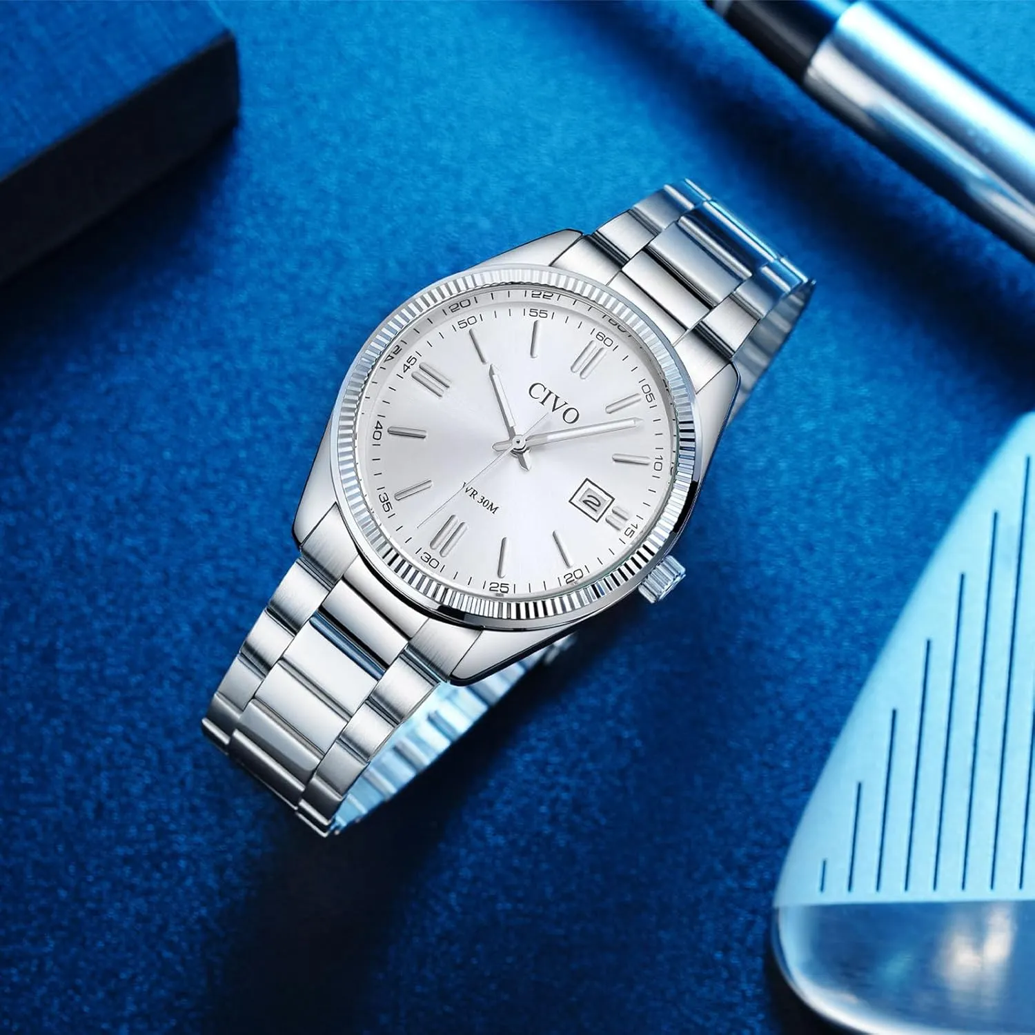 Wrist agency kiln poet name Watches with Date Easy to Read - Dress Stainless Steel Watch for Men Gifts for Husband Father at Birthday Anniversary CIVO Analog Mens Watches Silver: 