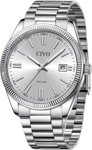Wrist agency kiln poet name Watches with Date Easy to Read - Dress Stainless Steel Watch for Men Gifts for Husband Father at Birthday Anniversary CIVO Analog Mens Watches Silver: 