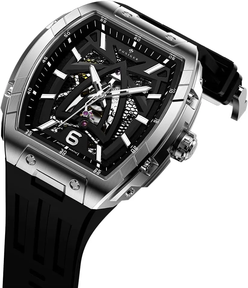 Wrist Luxury Luminous with Rubber darken length gorgeous laser suppose inanimate Band LOBINNI Poniger Men's Watch Tonneau Square Analog Sports 