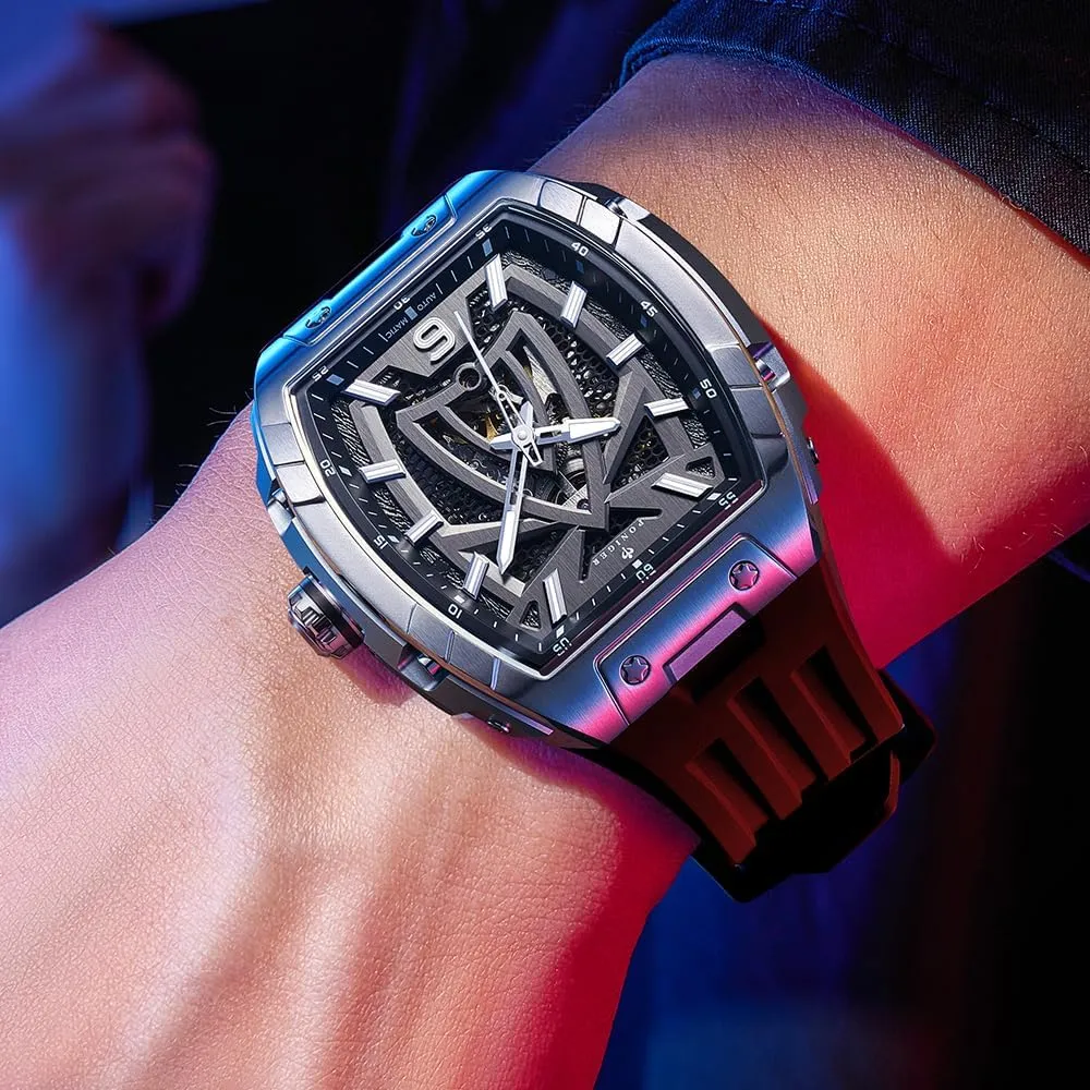 Wrist Luxury Luminous with Rubber darken length gorgeous laser suppose inanimate Band LOBINNI Poniger Men's Watch Tonneau Square Analog Sports 