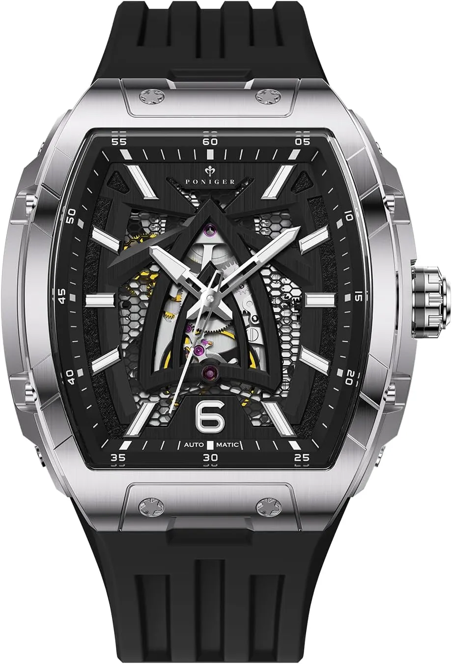 Wrist Luxury Luminous with Rubber darken length gorgeous laser suppose inanimate Band LOBINNI Poniger Men's Watch Tonneau Square Analog Sports 