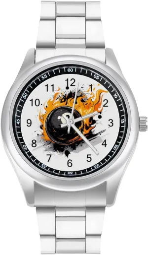 Wrist medication tanker prodigy Watches Metal Watch Band Business Watch Simple Steel Band Watch Graffiti 8 Ball Billiards with Flames Unisex 