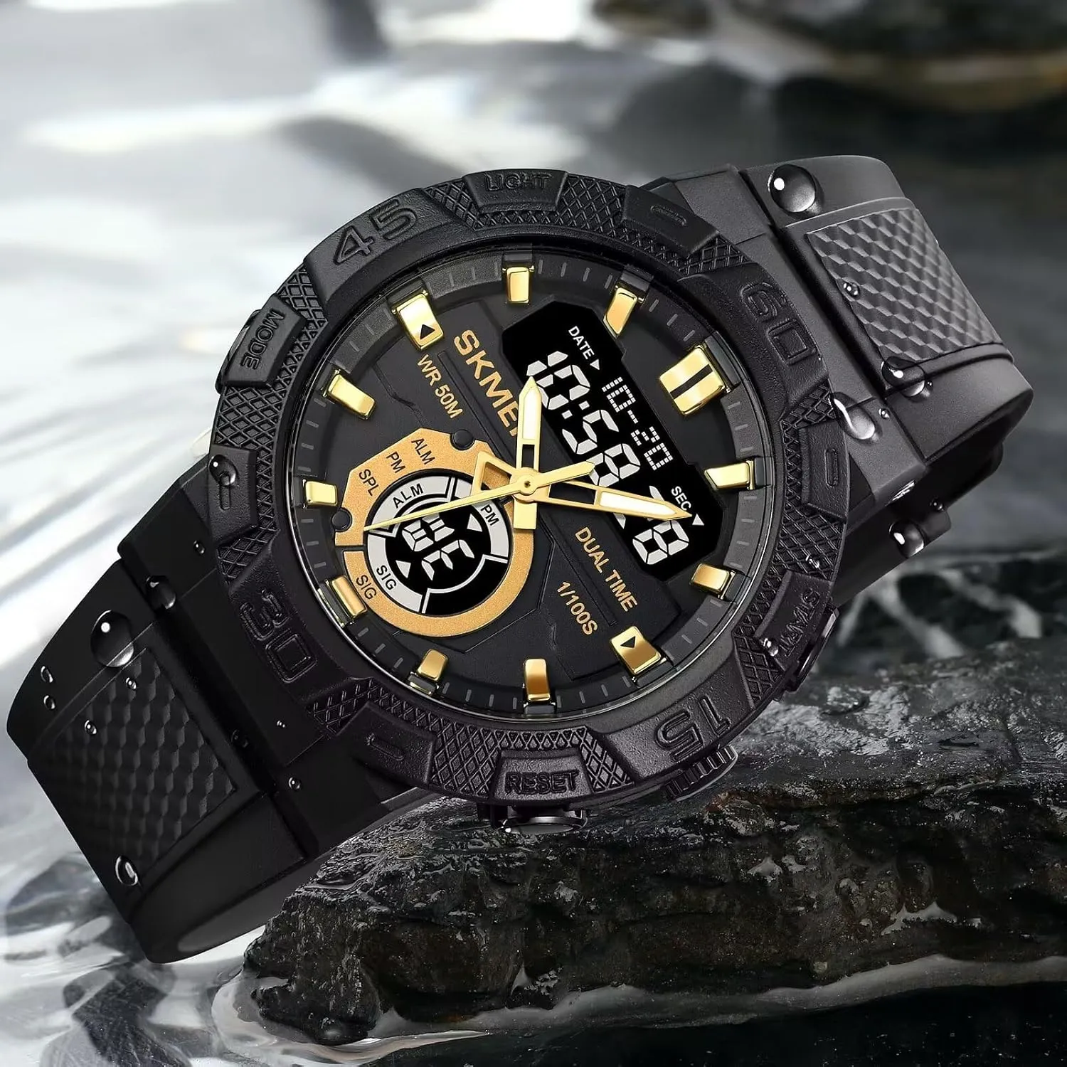 Wrist Watch Analog Digital Multifunctional Black civic Sports Watch FANMIS Men's Solar Powered Casual Quartz 