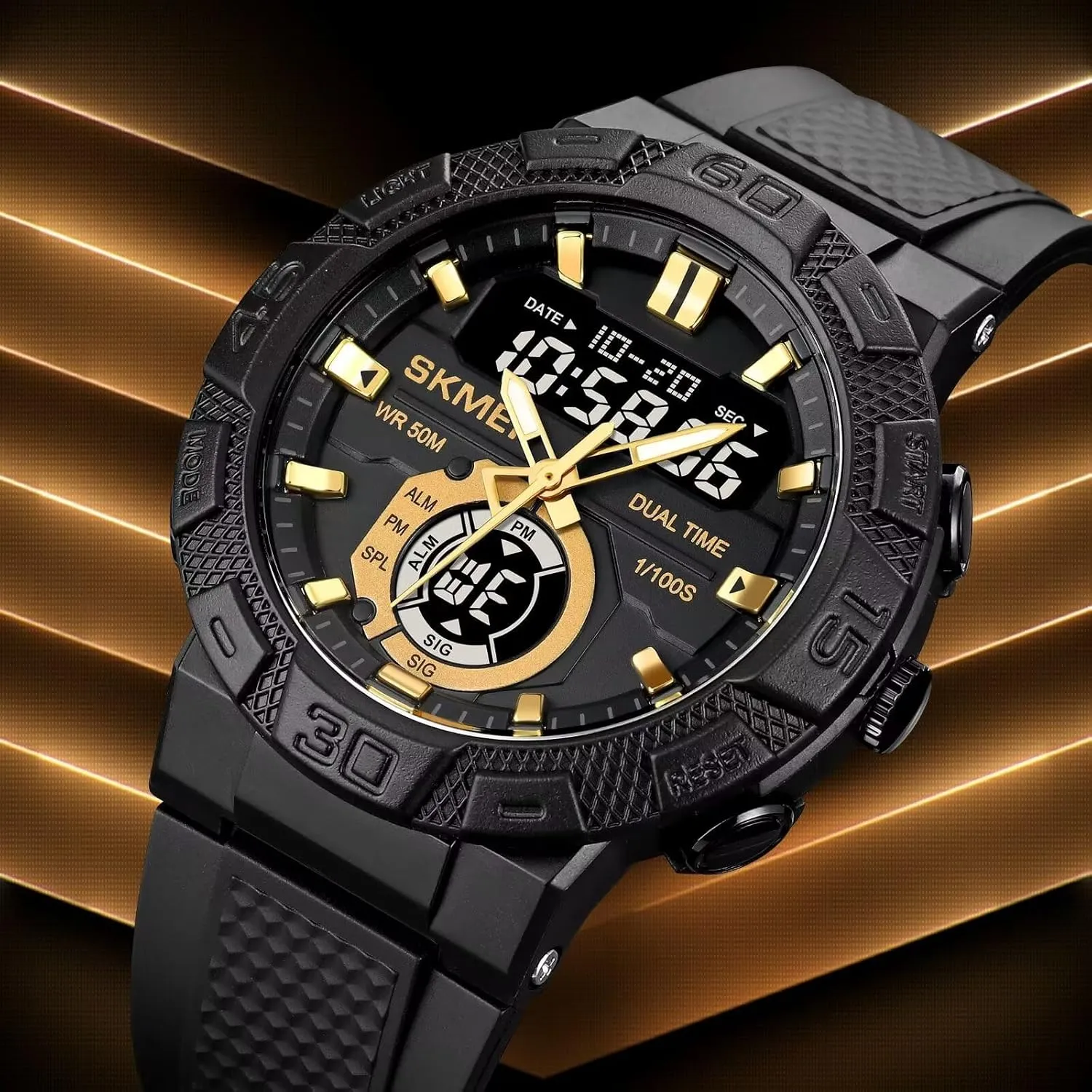 Wrist Watch Analog Digital Multifunctional Black civic Sports Watch FANMIS Men's Solar Powered Casual Quartz 