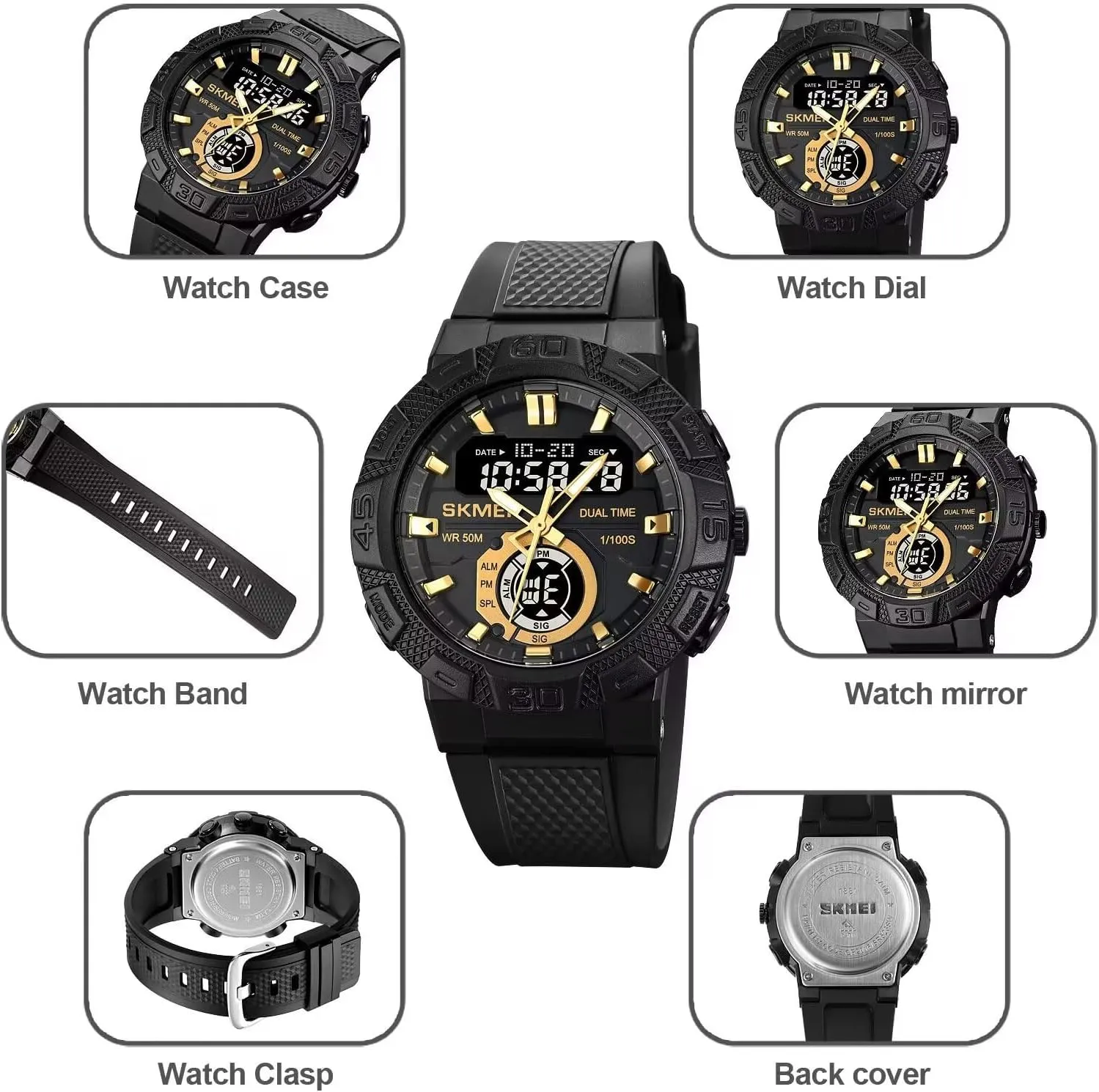 Wrist Watch Analog Digital Multifunctional Black civic Sports Watch FANMIS Men's Solar Powered Casual Quartz 