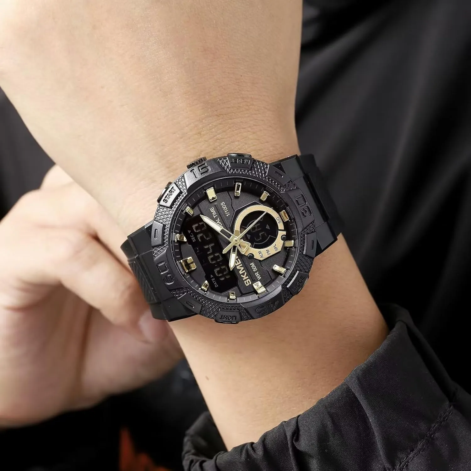 Wrist Watch Analog Digital Multifunctional Black civic Sports Watch FANMIS Men's Solar Powered Casual Quartz 