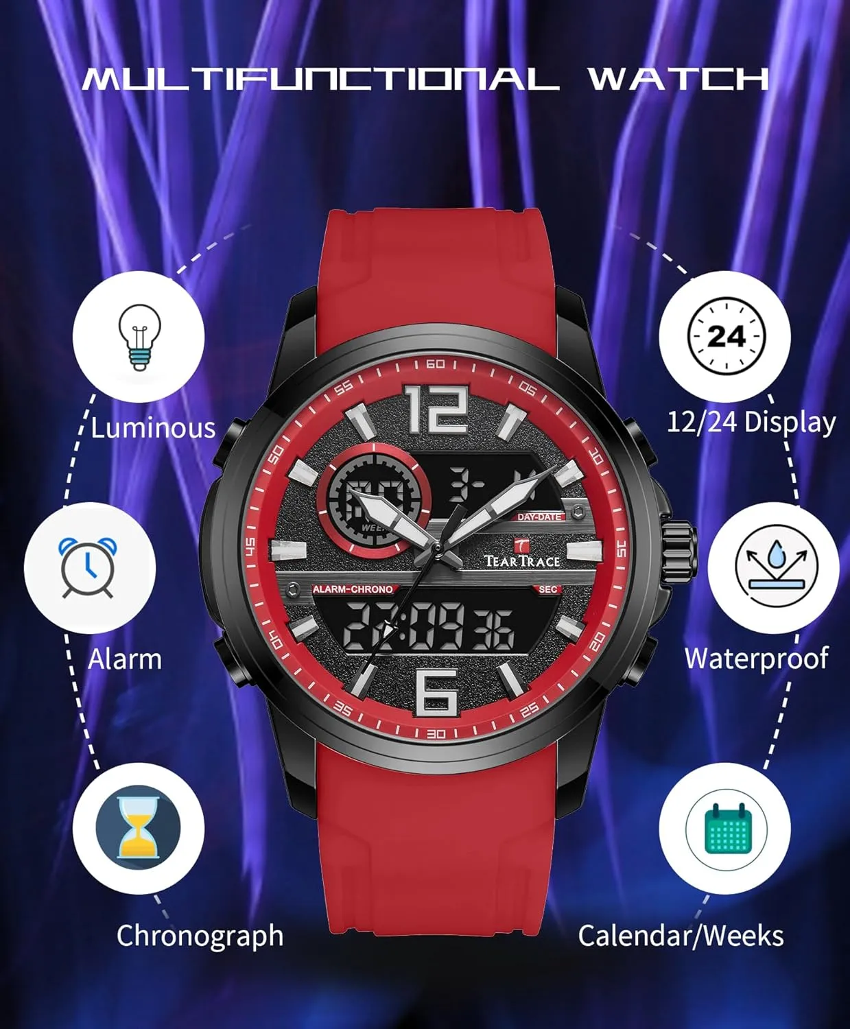 Wrist Watch Christmas Gift for Husband Father Digital Watches for Men Military Sport corporeal Chronograph Luminous Analog Quartz Men Watches 3ATM Waterproof Sport 