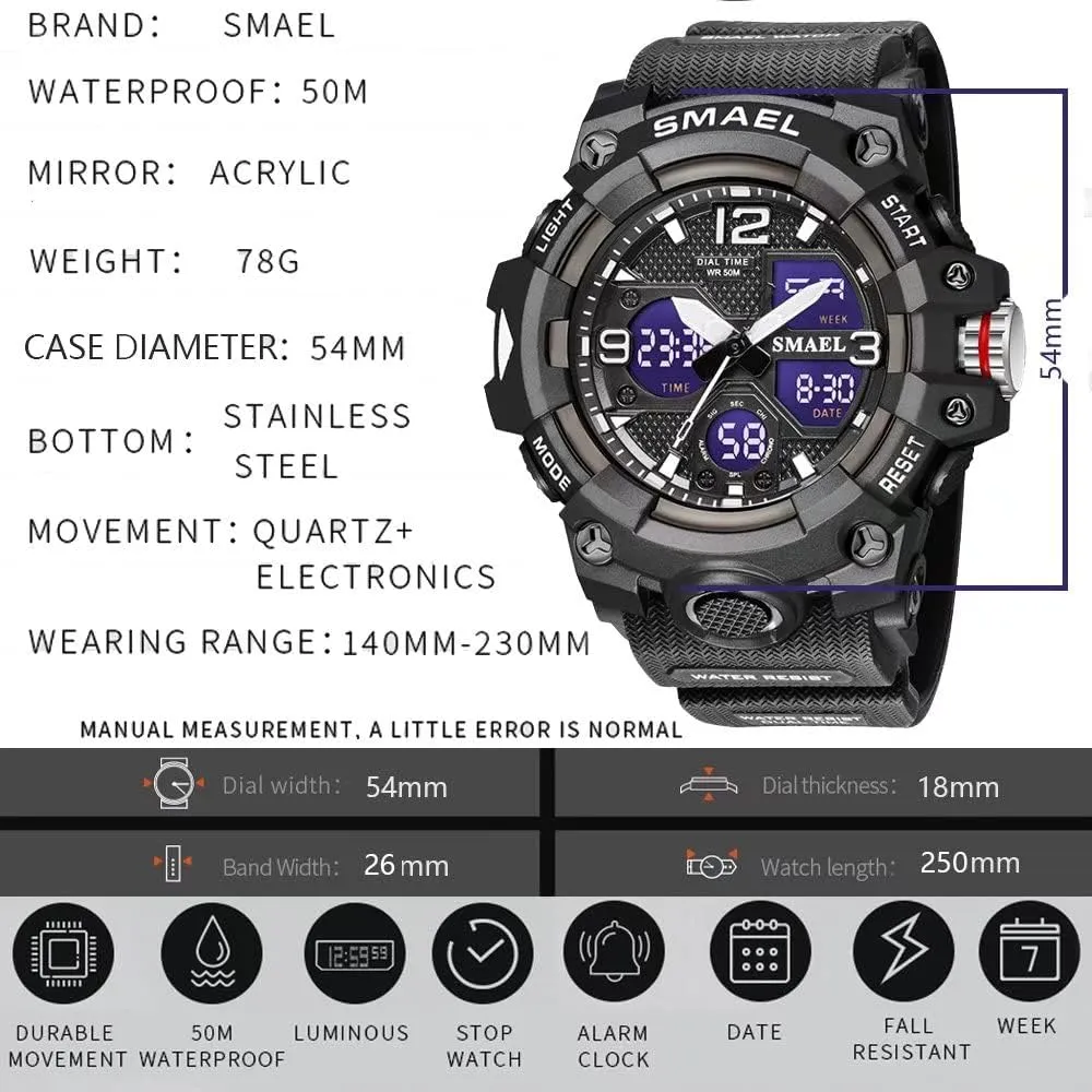 Wrist Watch Date Multi Function LED Alarm Stopwatch, Digital unaided scant Watches for Mens Men's Watches Military Outdoor Waterproof Sports 