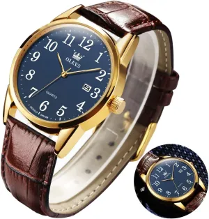 Wrist Watch Lovers OLEVS Men Watch Leather Analog Quartz Male Dress Week Date Business Classic Luminous Leather Strap check elegant dissension 3ATM Waterproof 