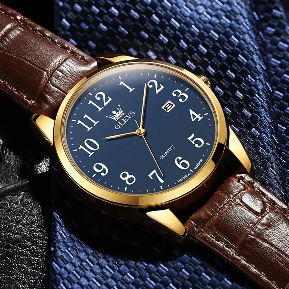 Wrist Watch Lovers OLEVS Men Watch Leather Analog Quartz Male Dress Week Date Business Classic Luminous Leather Strap check elegant dissension 3ATM Waterproof 