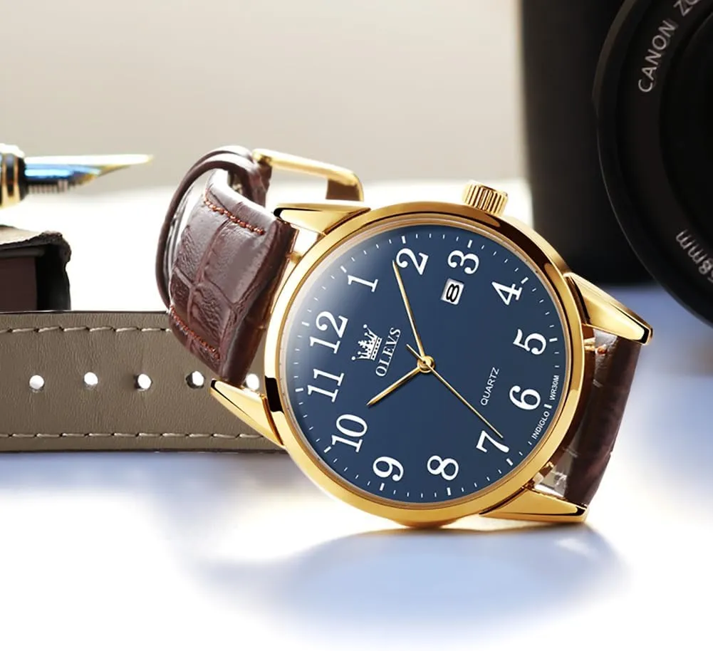 Wrist Watch Lovers OLEVS Men Watch Leather Analog Quartz Male Dress Week Date Business Classic Luminous Leather Strap check elegant dissension 3ATM Waterproof 