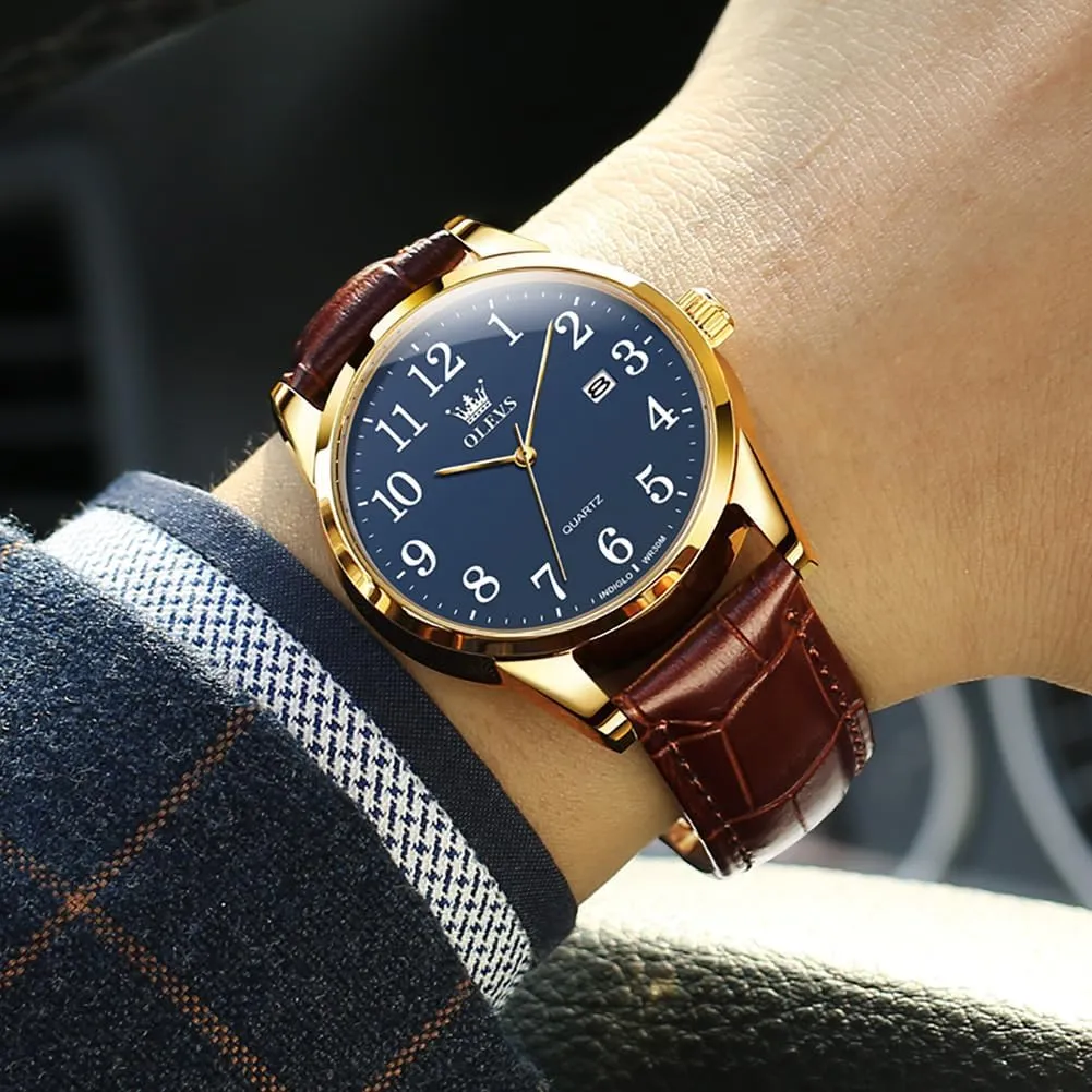 Wrist Watch Lovers OLEVS Men Watch Leather Analog Quartz Male Dress Week Date Business Classic Luminous Leather Strap check elegant dissension 3ATM Waterproof 