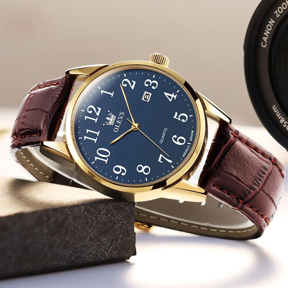 Wrist Watch Lovers OLEVS Men Watch Leather Analog Quartz Male Dress Week Date Business Classic Luminous Leather Strap check elegant dissension 3ATM Waterproof 
