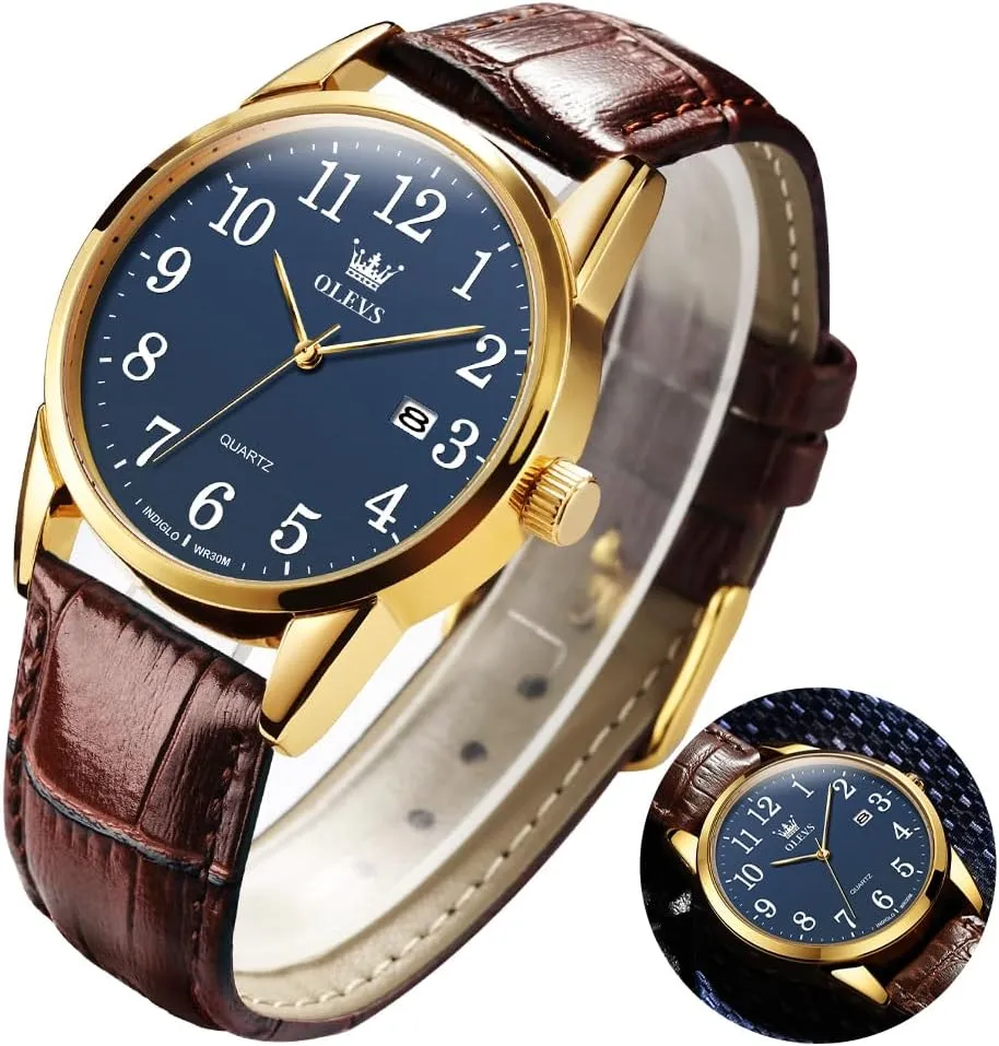 Wrist Watch Lovers OLEVS Men Watch Leather Analog Quartz Male Dress Week Date Business Classic Luminous Leather Strap check elegant dissension 3ATM Waterproof 