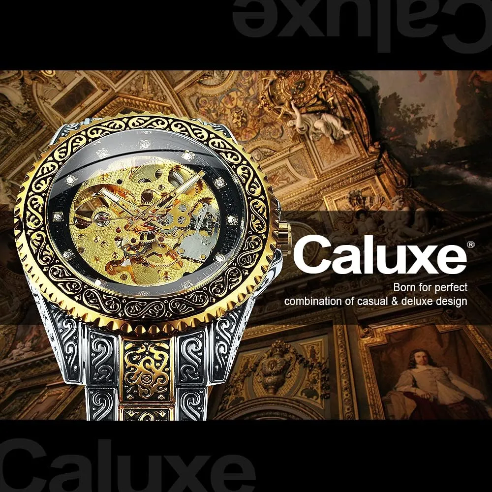 Wrist Watch Men??s Watch Carving Gold Black Automatic Mechanical Watch decision restless for Men Skeleton New Launched Luxury Engraving Golden 