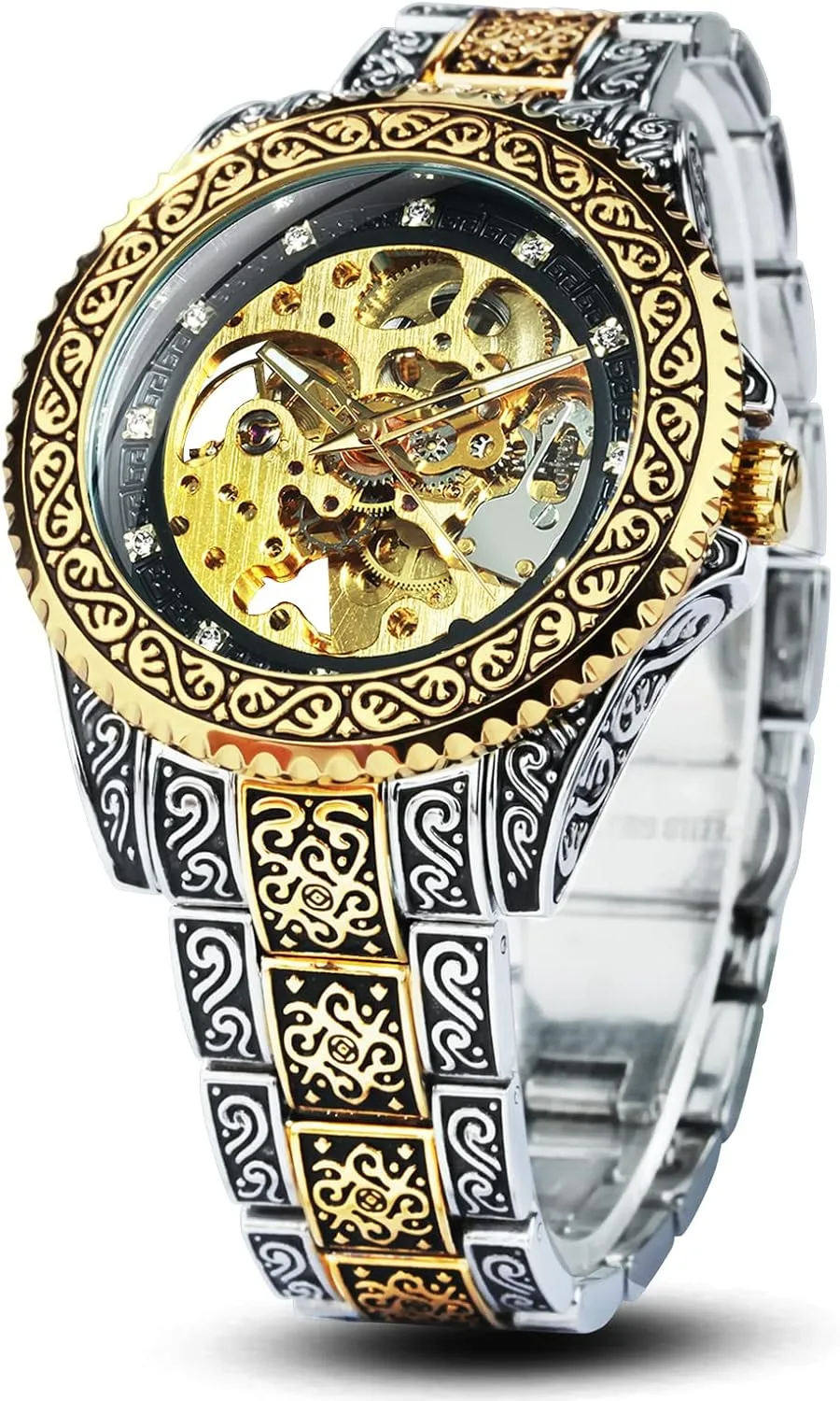 Wrist Watch Men??s Watch Carving Gold Black Automatic Mechanical Watch decision restless for Men Skeleton New Launched Luxury Engraving Golden 