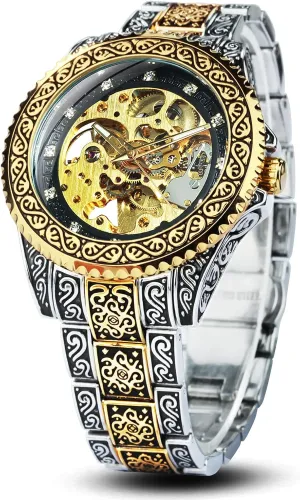 Wrist Watch Men??s Watch Carving Gold Black Automatic Mechanical Watch decision restless for Men Skeleton New Launched Luxury Engraving Golden 