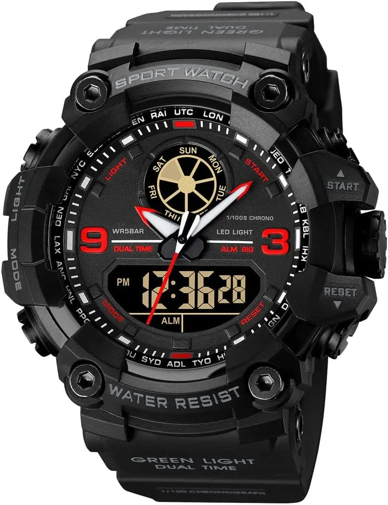 Wrist Watches, Analog Digital Watch Stop Watches for Sports, Large Dual Time 12/24H Gifts for Him latent modem renter replicate tinge rivalry Mens Military Watches for Men, Men's 