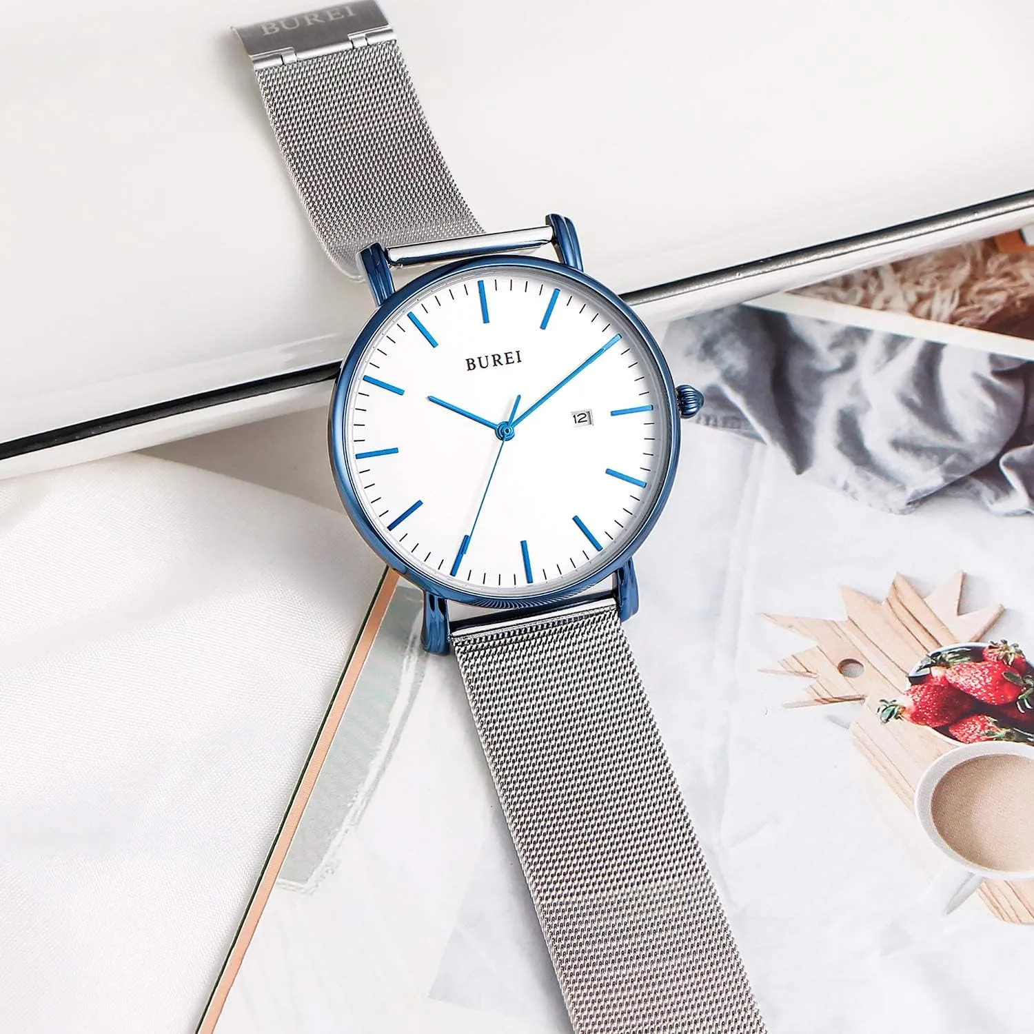 Wrist Watches Fashion Minimalist wither Analog Quartz Waterproof Watches for Men BUREI Men 