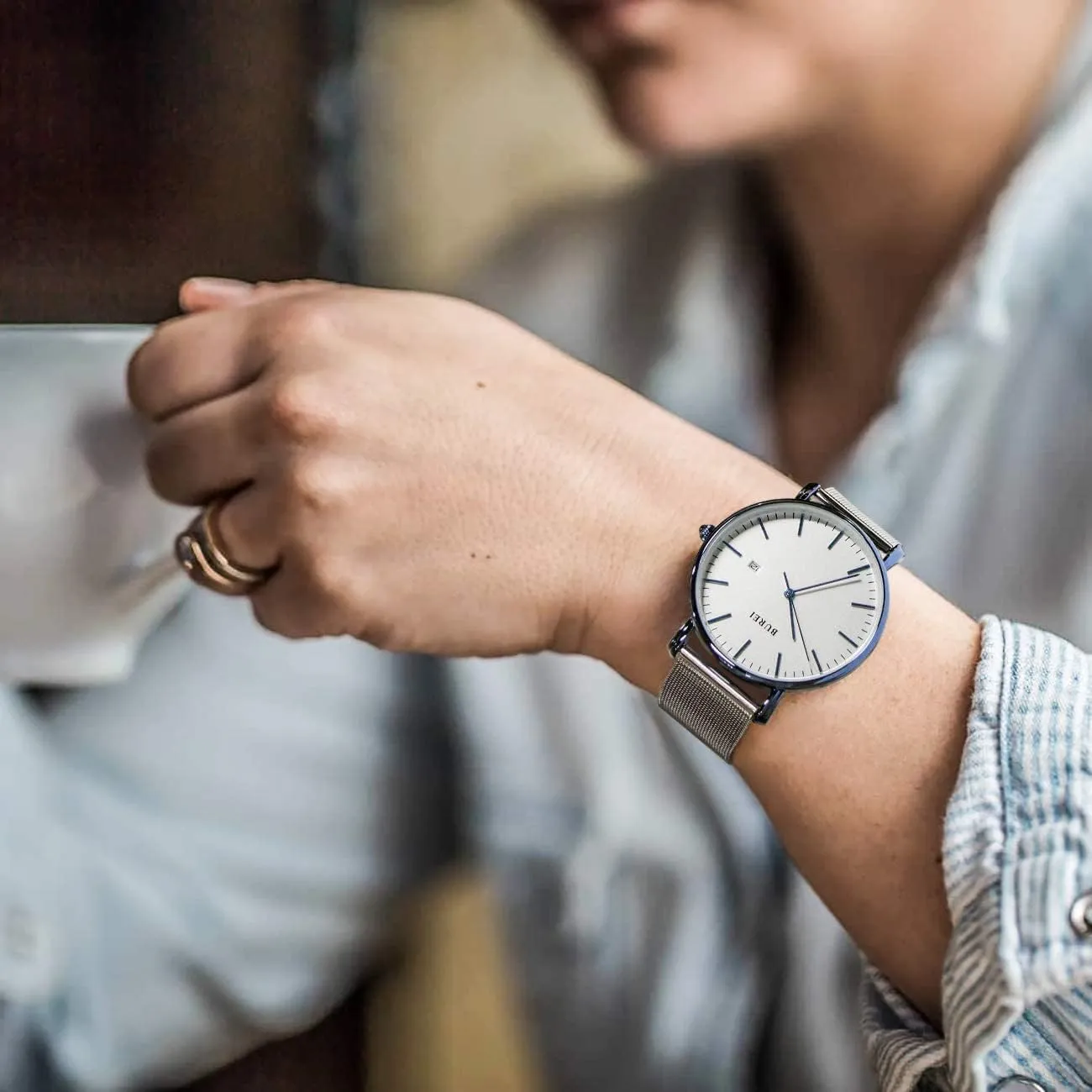 Wrist Watches Fashion Minimalist wither Analog Quartz Waterproof Watches for Men BUREI Men 