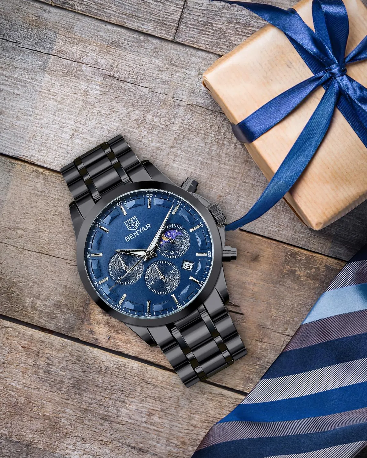 Wrist Watches Stainless Steel Casual Luxury Gifts for Men Unique Mens Dress Watch BY BENYAR transform Watches for Men Analog Watch Mens Watches Waterproof Watch Silver Watch Quartz Chronograph Date Men's 