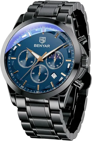 Wrist Watches Stainless Steel Casual Luxury Gifts for Men Unique Mens Dress Watch BY BENYAR transform Watches for Men Analog Watch Mens Watches Waterproof Watch Silver Watch Quartz Chronograph Date Men's 