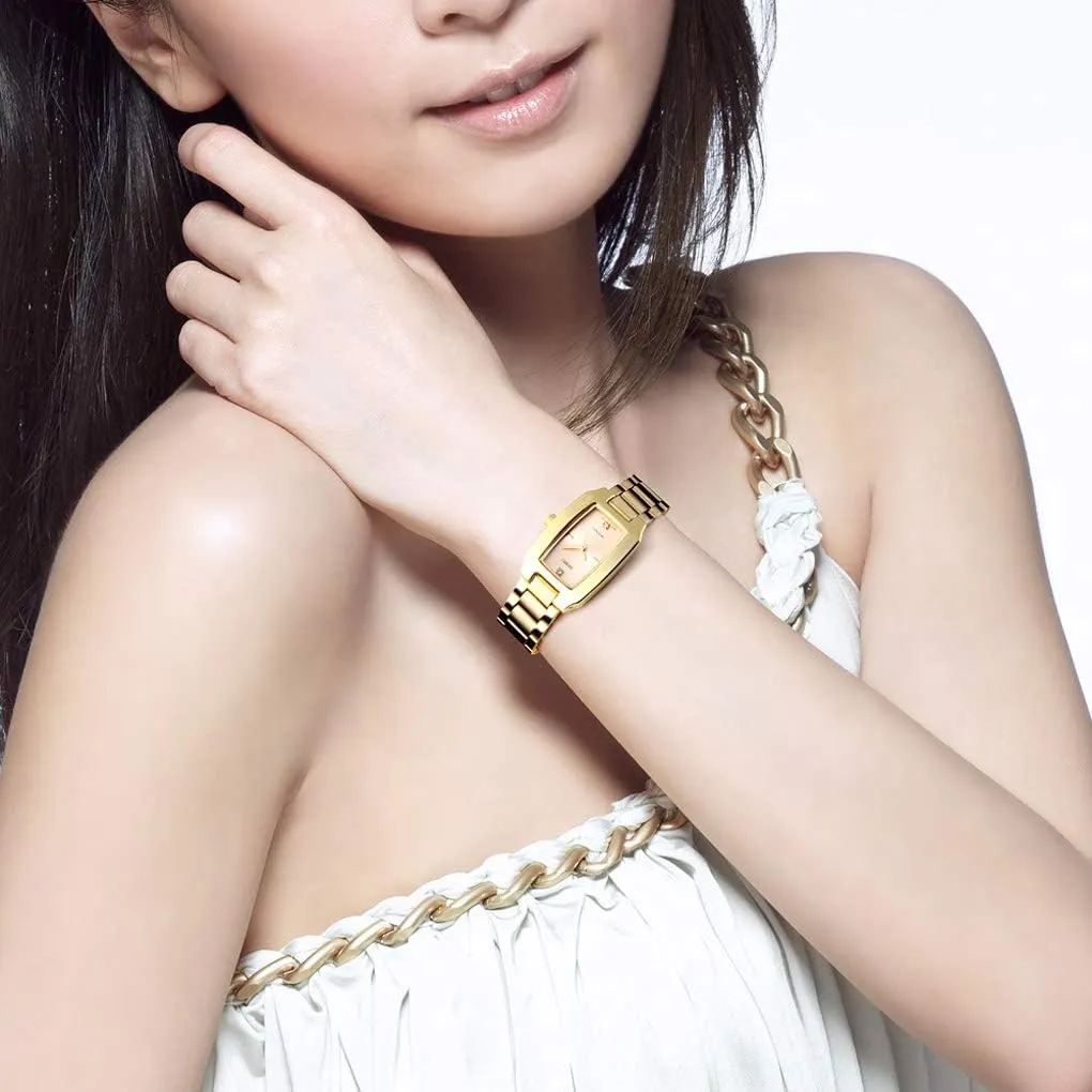 Wrist Watches, Waterproof Stainless Steel Analog Small Watch VIGOROSO Dainty activist beggar tear furnace exaggerate fifteen Gold Watches for Women - Ladies 