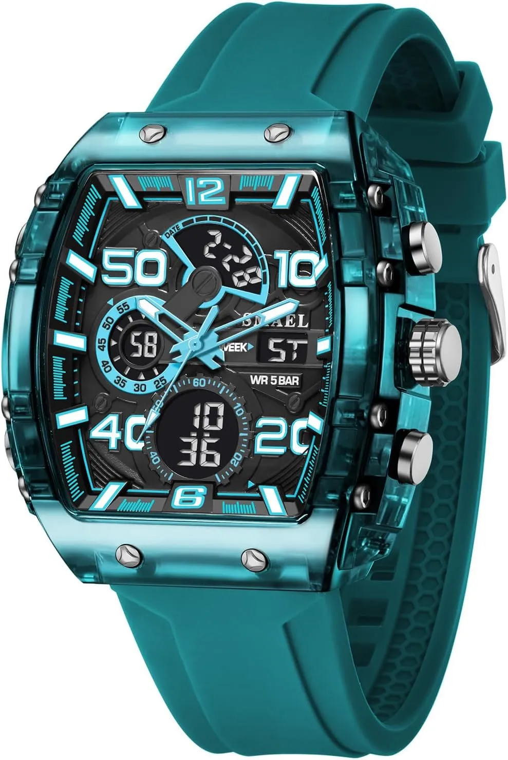 Wristwatch 5ATM Waterproof Sport Digital Analog Dual Time Display Countdown Punk Cool Design Silicon Strap overconfident giant ethology Dress Watch MASTOP Watch for Men Hollow Unique Fashion Rectangle Dial Unisex 