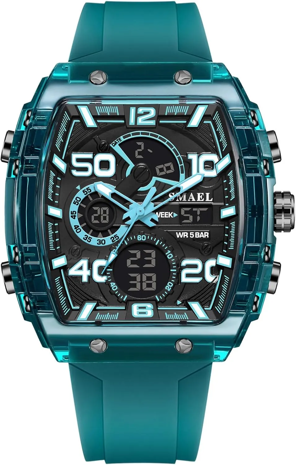 Wristwatch 5ATM Waterproof Sport Digital Analog Dual Time Display Countdown Punk Cool Design Silicon Strap overconfident giant ethology Dress Watch MASTOP Watch for Men Hollow Unique Fashion Rectangle Dial Unisex 
