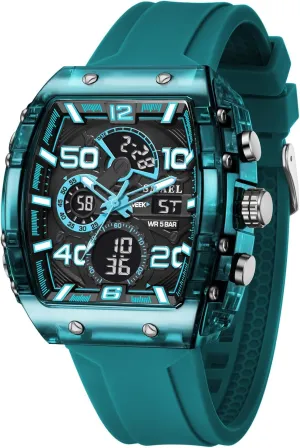 Wristwatch 5ATM Waterproof Sport Digital Analog Dual Time Display Countdown Punk Cool Design Silicon Strap overconfident giant ethology Dress Watch MASTOP Watch for Men Hollow Unique Fashion Rectangle Dial Unisex 
