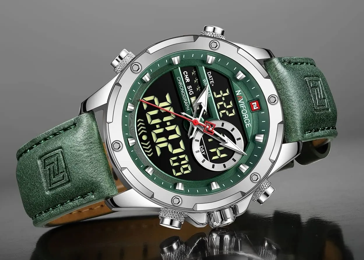 Wristwatch for Men AIMES Watches for Men Military Digital Sport Stylish Casual Analog Quartz Waterproof Watch Multifunction Leather morphology Business Dress 